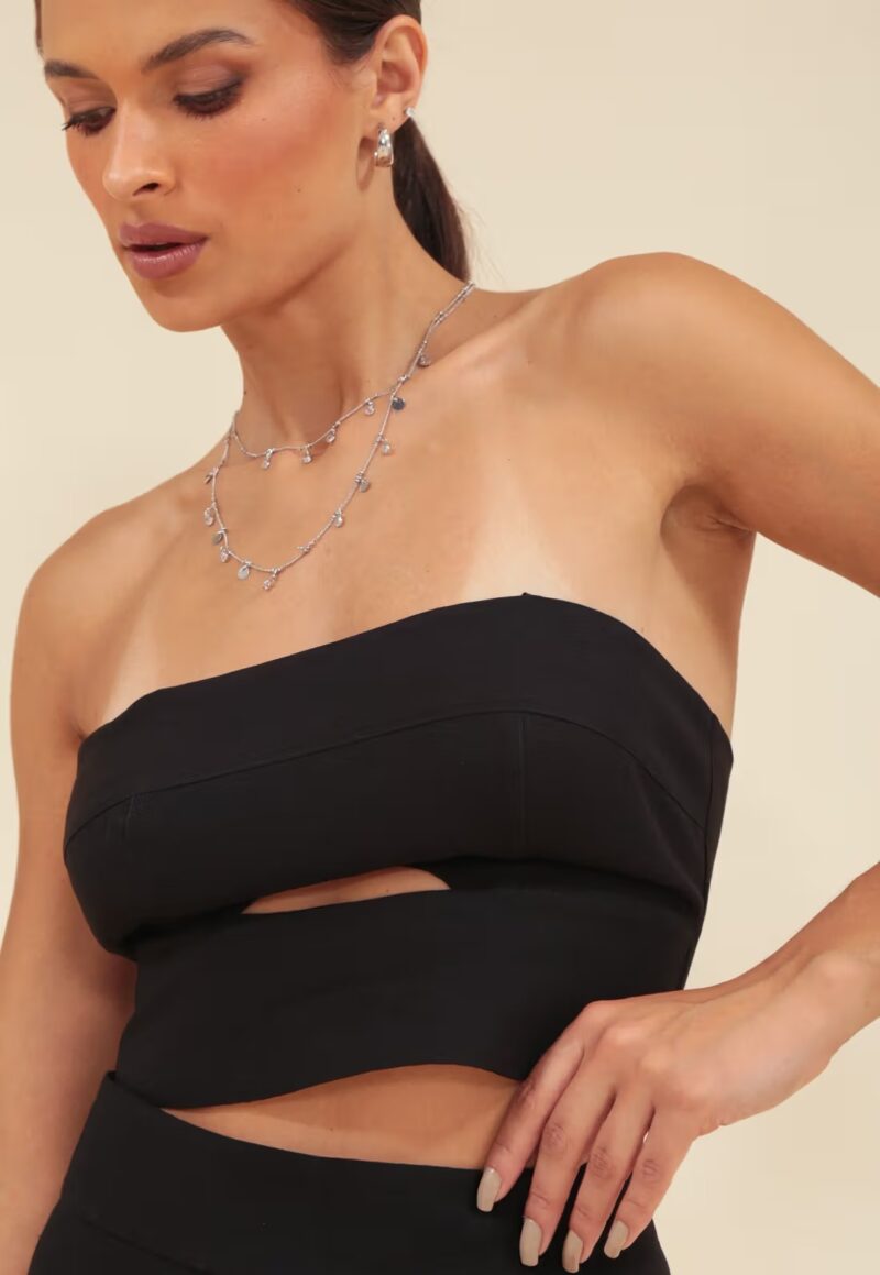 CROPPED ALFAIATARIA TOMARA QUE CAIA COM VAZADO