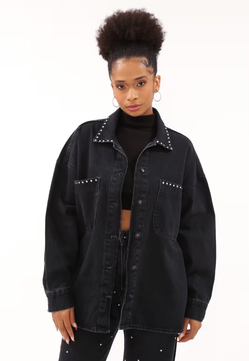 OVERSHIRT JEANS BLACK HOT FIX