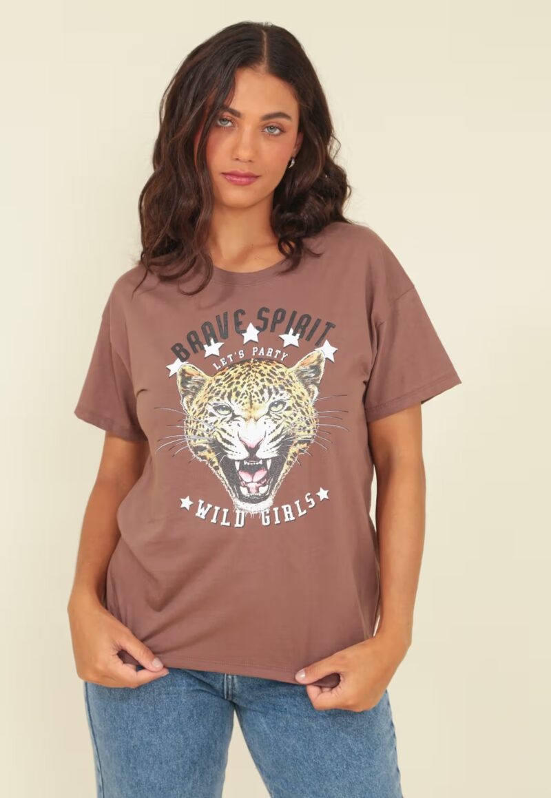 T-SHIRT EM MEIA MALHA ONÇA BRAVE SPIRIT